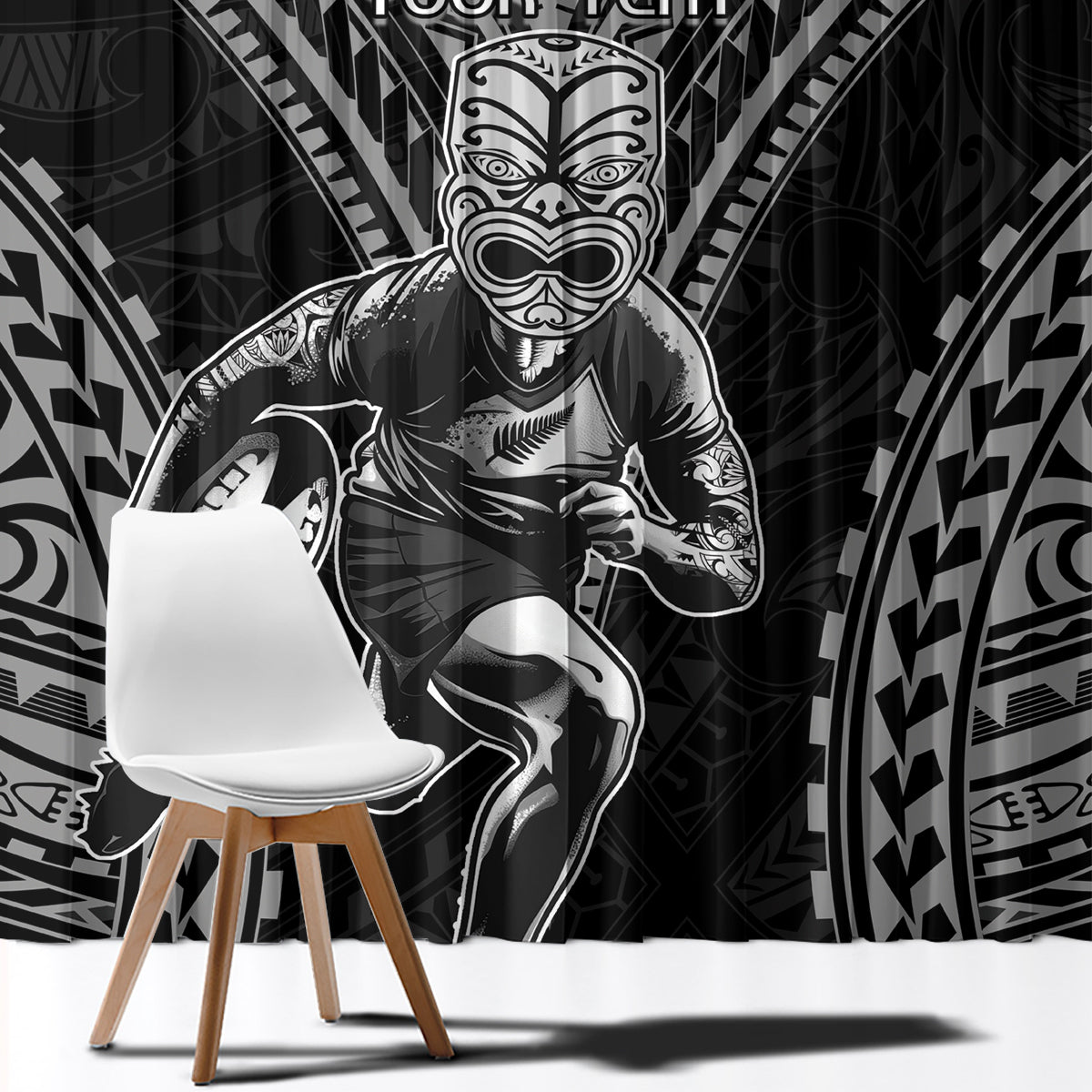 Custom New Zealand Rugby Window Curtain Maori All Black Warrior Tribal Tattoo