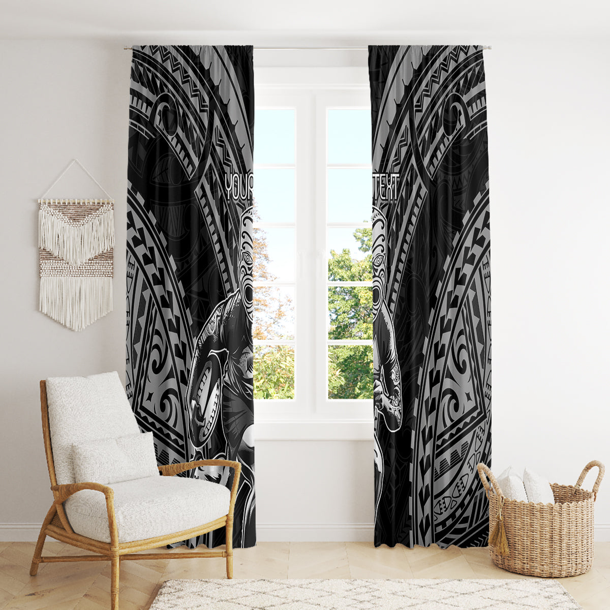 Custom New Zealand Rugby Window Curtain Maori All Black Warrior Tribal Tattoo
