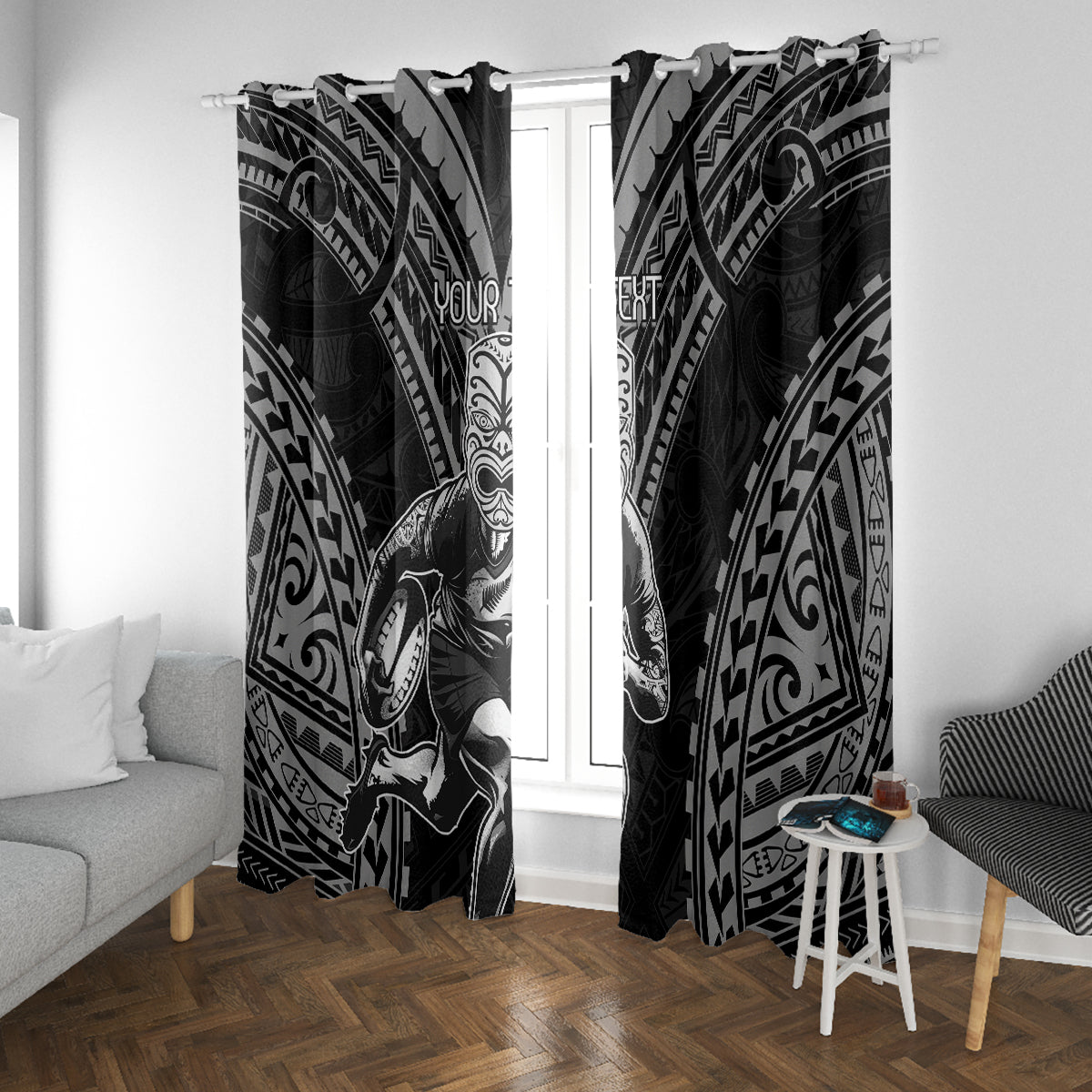 Custom New Zealand Rugby Window Curtain Maori All Black Warrior Tribal Tattoo