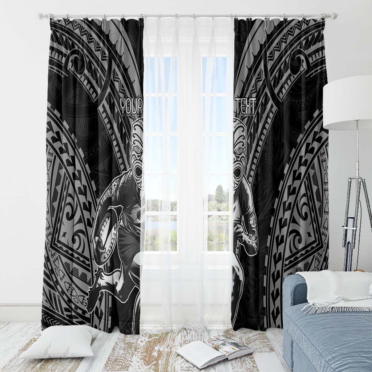 Custom New Zealand Rugby Window Curtain Maori All Black Warrior Tribal Tattoo