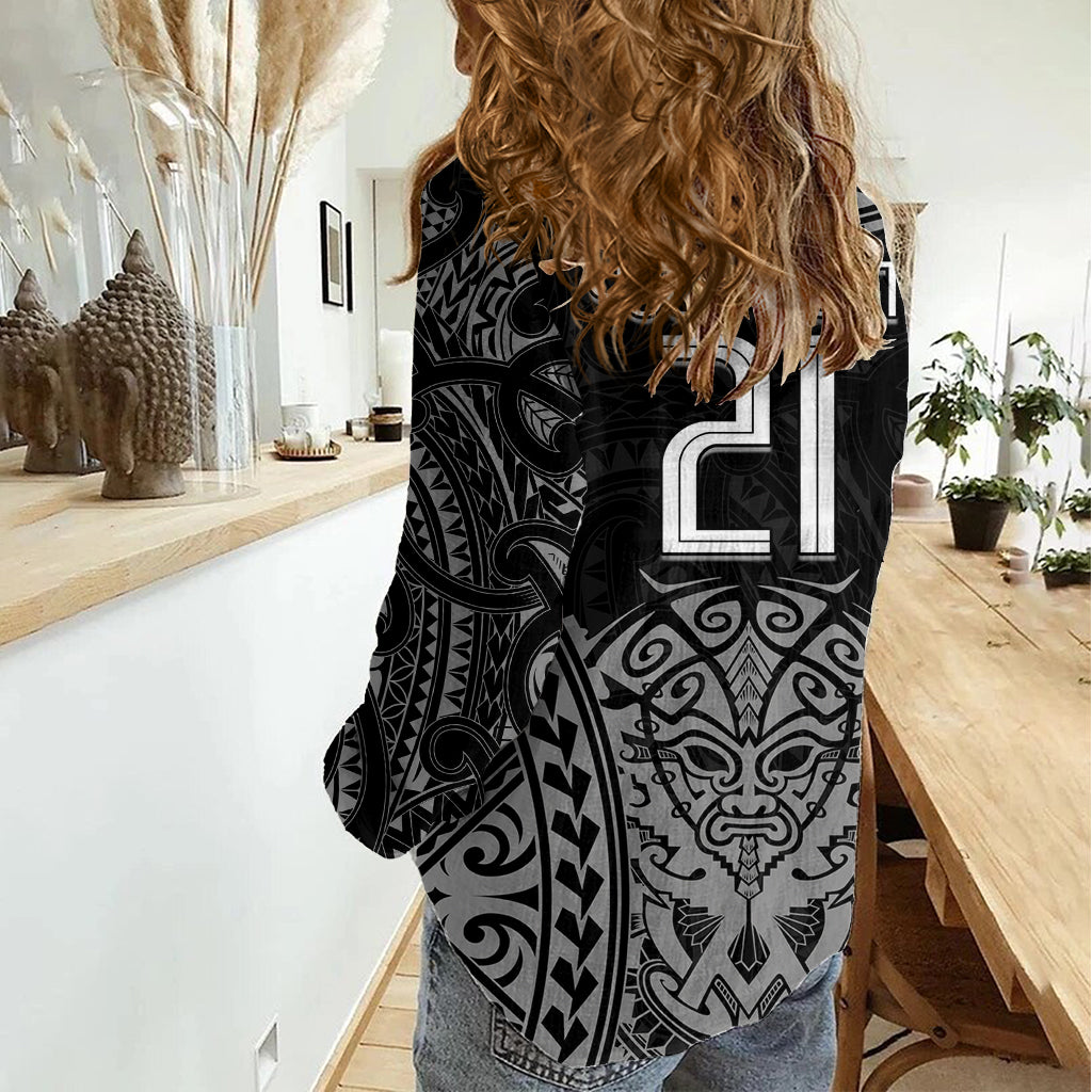 Custom New Zealand Rugby Women Casual Shirt Maori All Black Warrior Tribal Tattoo - Vibe Hoodie Shop