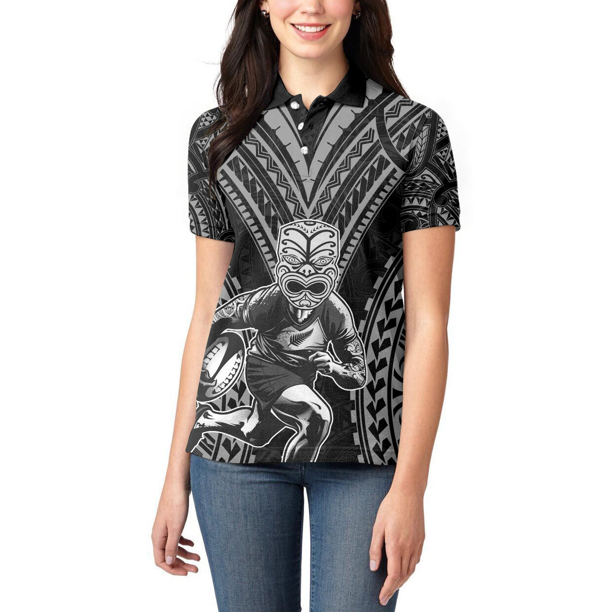 Custom New Zealand Rugby Women Polo Shirt Maori All Black Warrior Tribal Tattoo - Vibe Hoodie Shop