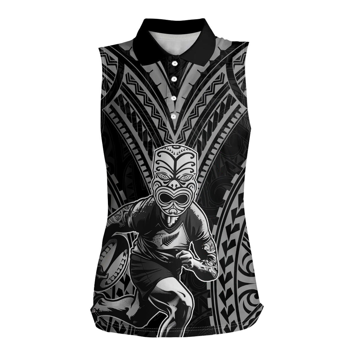 Custom New Zealand Rugby Women Sleeveless Polo Shirt Maori All Black Warrior Tribal Tattoo