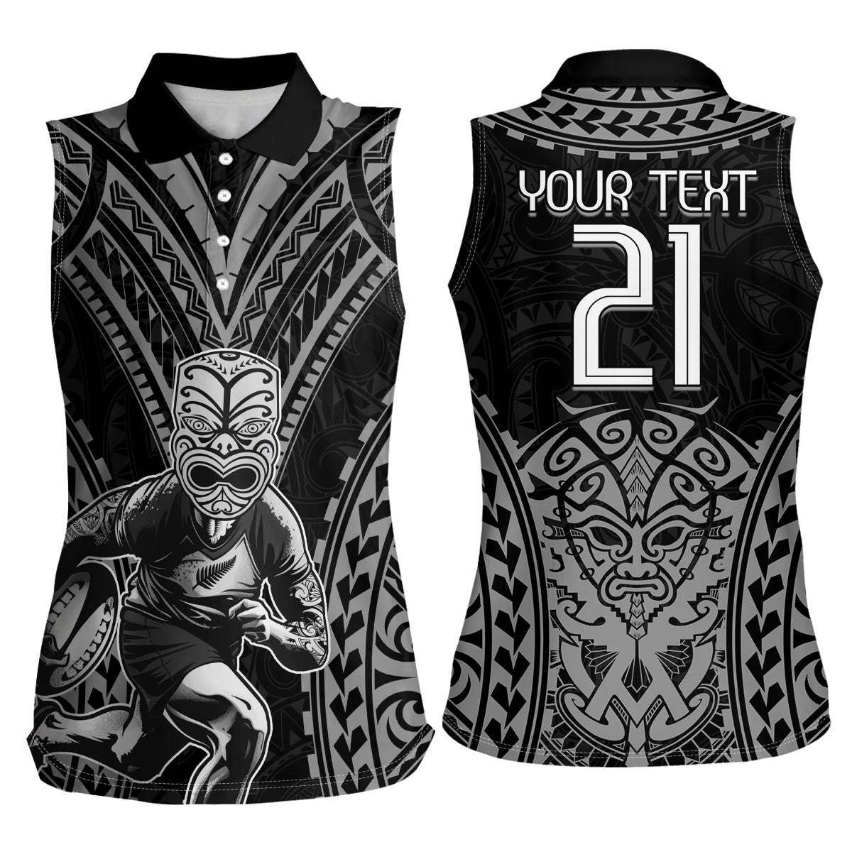 Custom New Zealand Rugby Women Sleeveless Polo Shirt Maori All Black Warrior Tribal Tattoo