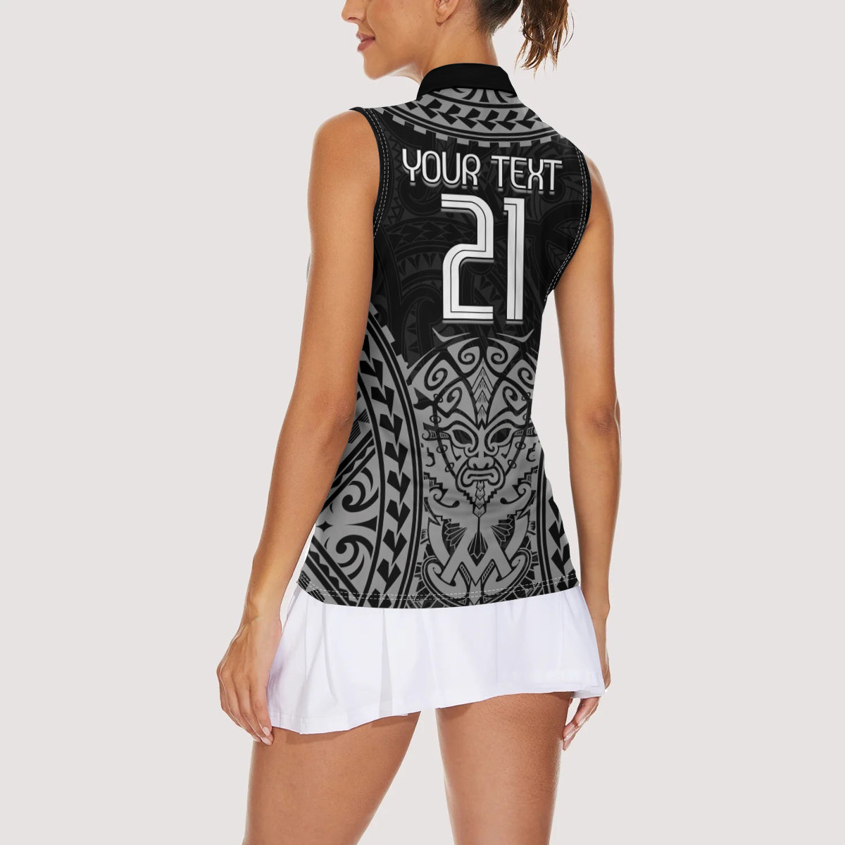 Custom New Zealand Rugby Women Sleeveless Polo Shirt Maori All Black Warrior Tribal Tattoo