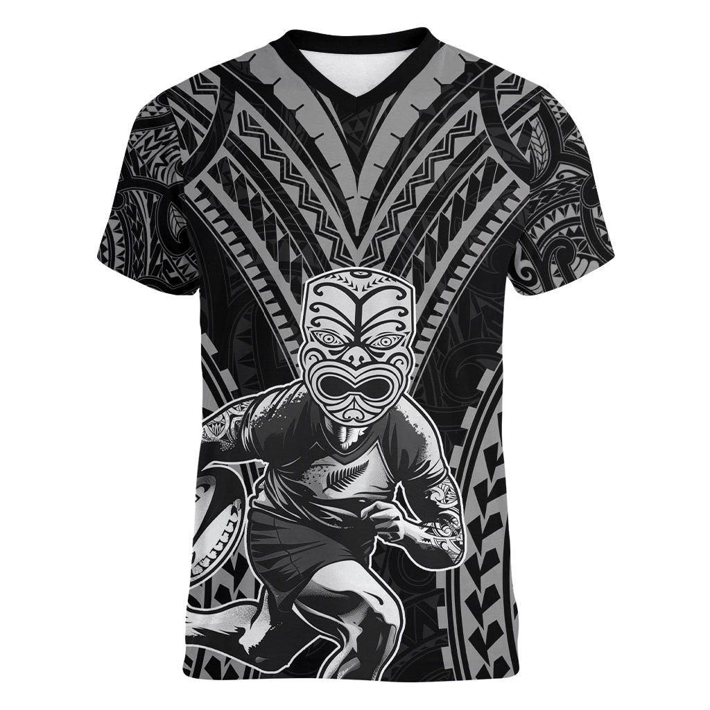 Custom New Zealand Rugby Women V-Neck T-Shirt Maori All Black Warrior Tribal Tattoo - Vibe Hoodie Shop