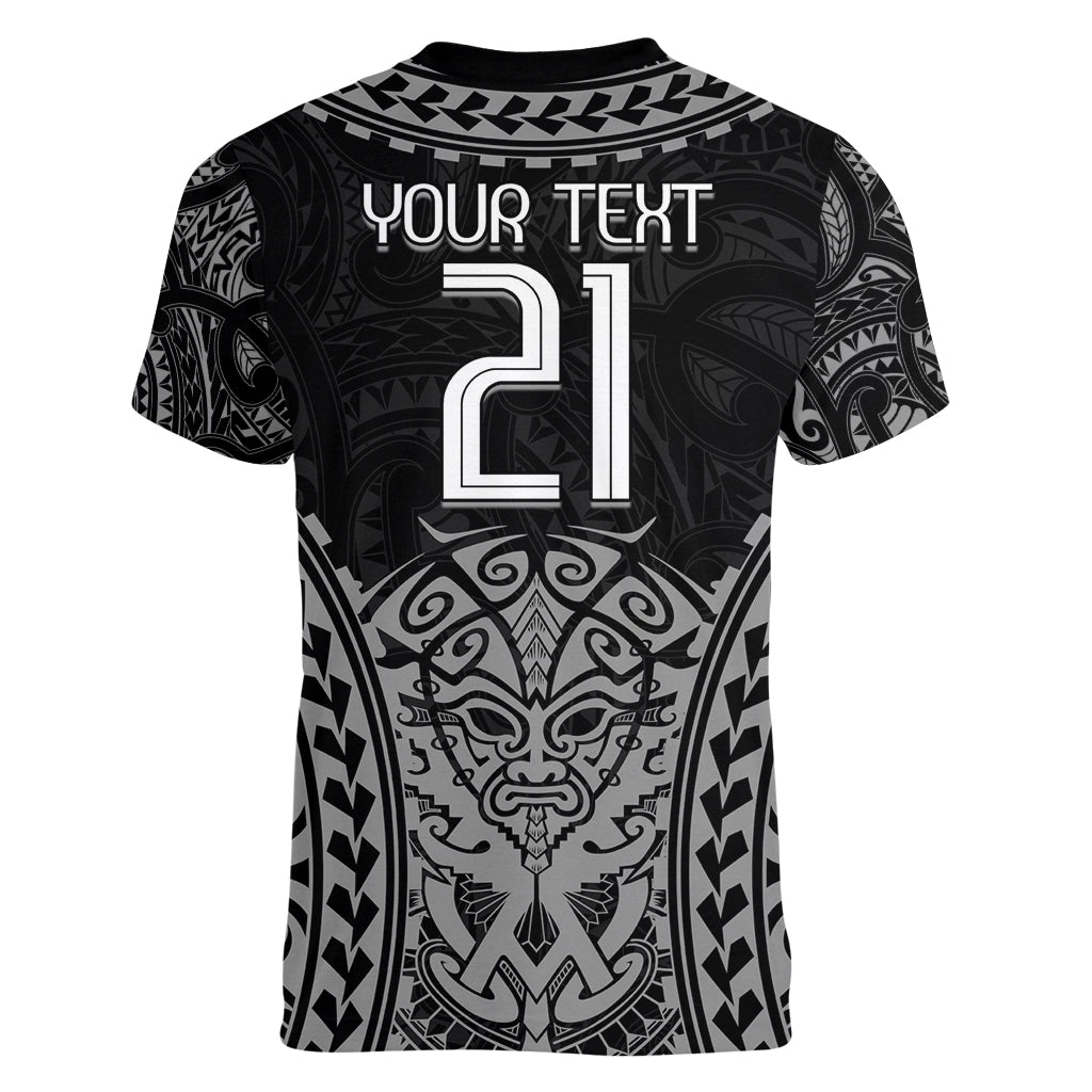 Custom New Zealand Rugby Women V-Neck T-Shirt Maori All Black Warrior Tribal Tattoo - Vibe Hoodie Shop