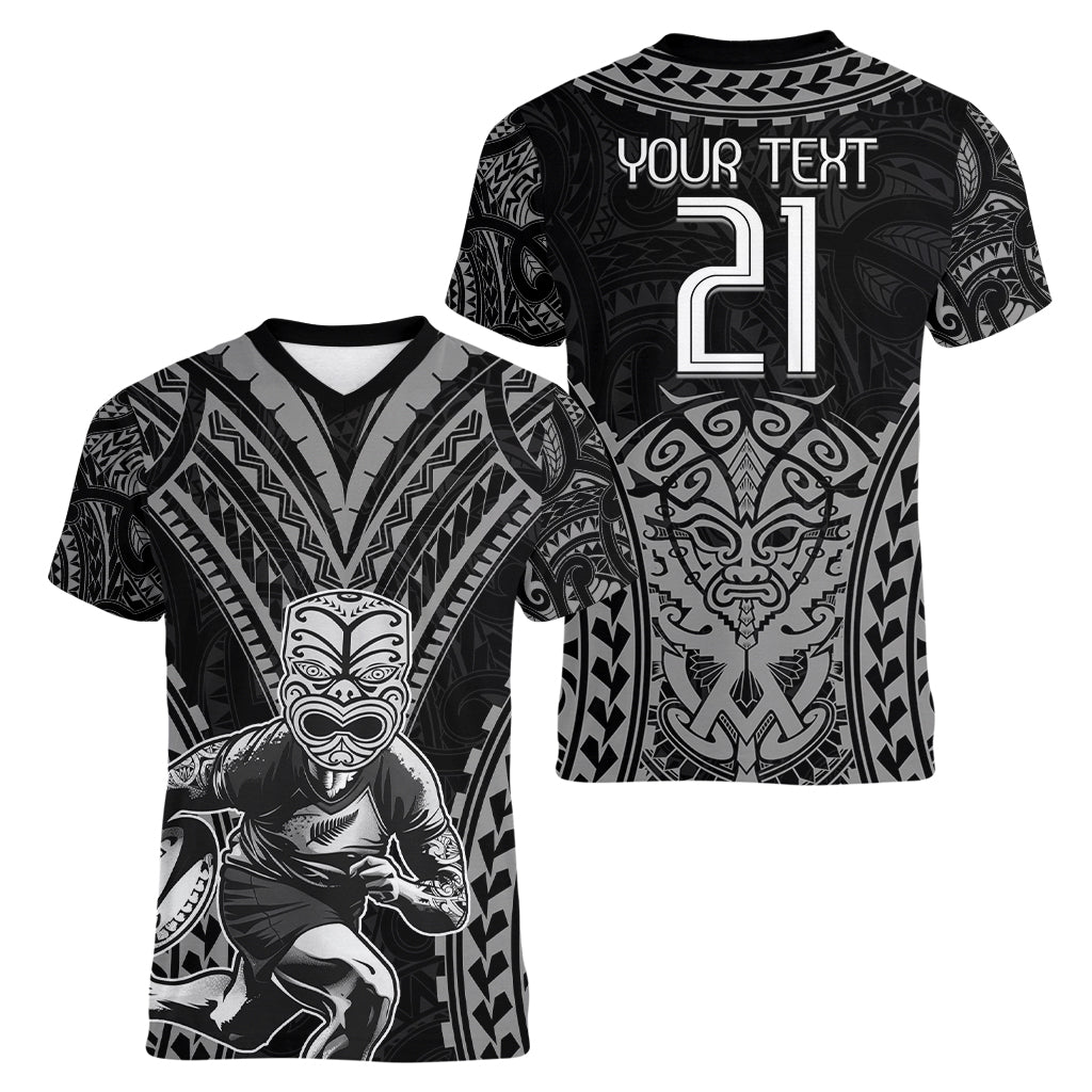 Custom New Zealand Rugby Women V-Neck T-Shirt Maori All Black Warrior Tribal Tattoo - Vibe Hoodie Shop