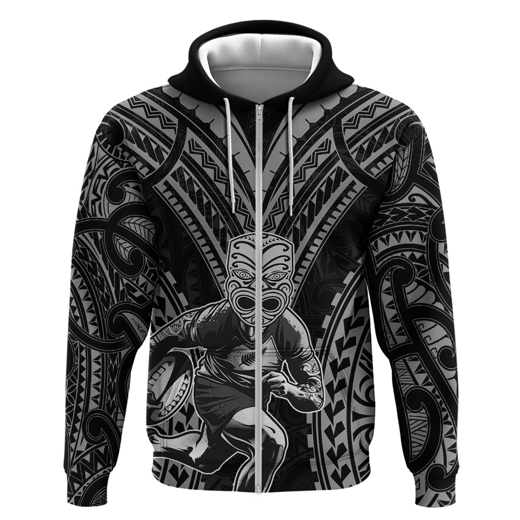 Custom New Zealand Rugby Zip Hoodie Maori All Black Warrior Tribal Tattoo - Vibe Hoodie Shop