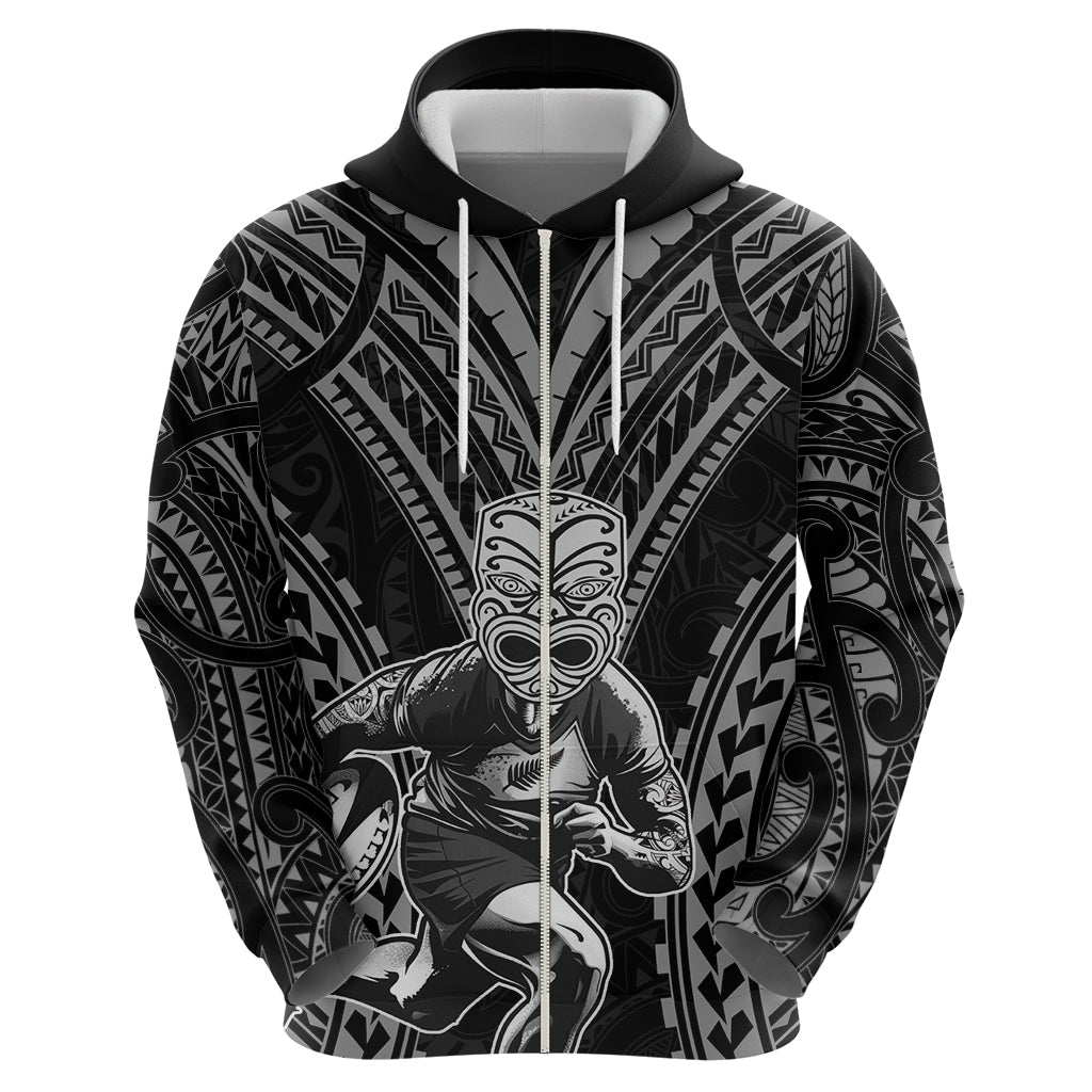 Custom New Zealand Rugby Zip Hoodie Maori All Black Warrior Tribal Tattoo - Vibe Hoodie Shop