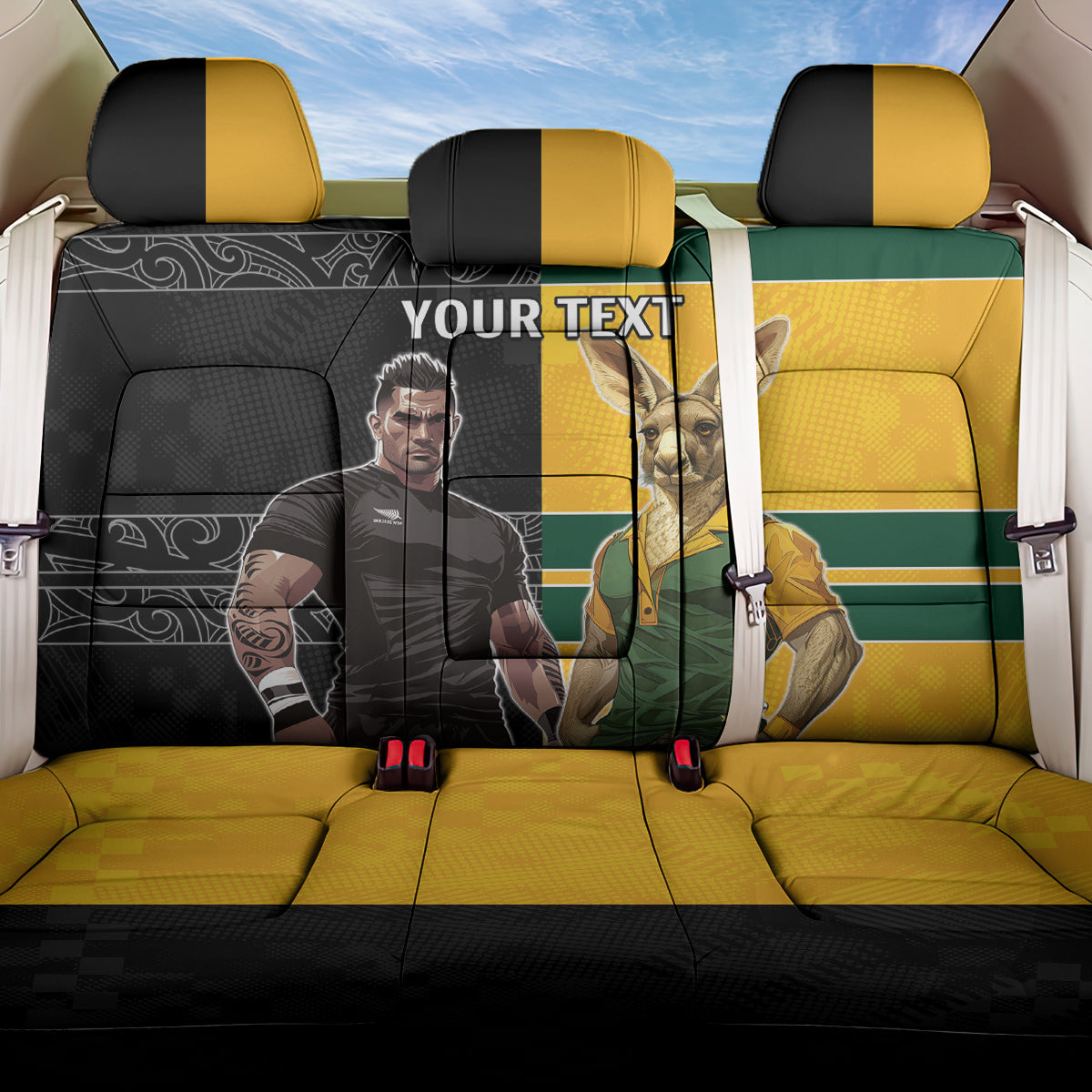 Custom New Zealand and Australia Rugby Back Car Seat Cover Kangroo and Maori Warrior Together