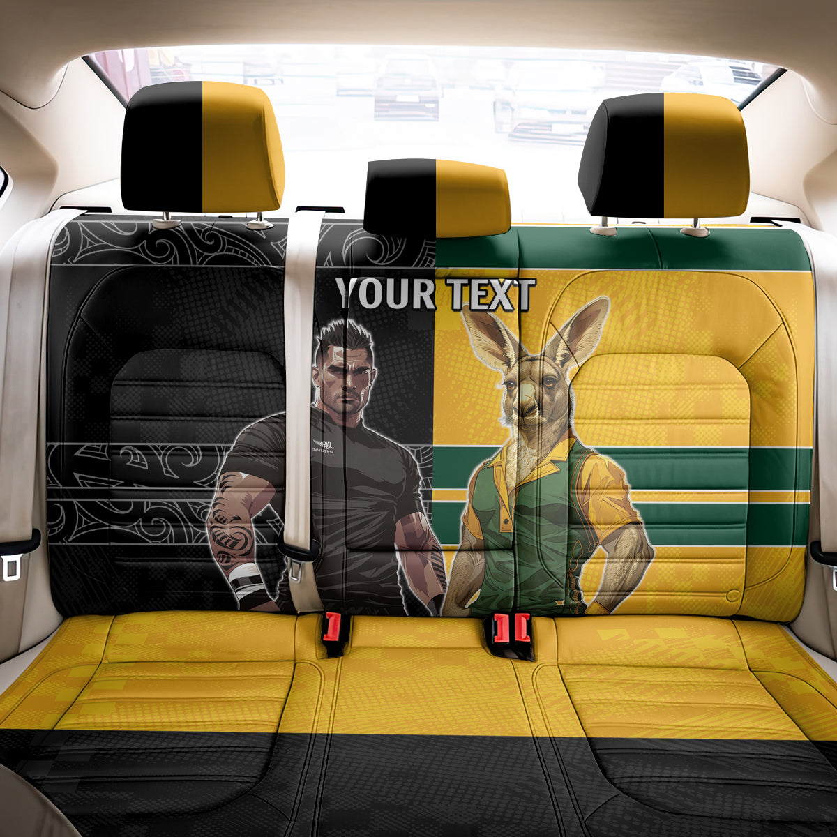 Custom New Zealand and Australia Rugby Back Car Seat Cover Kangroo and Maori Warrior Together