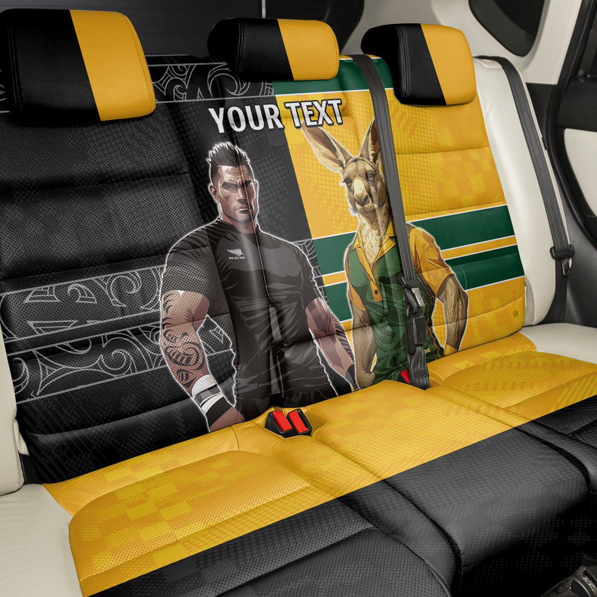 Custom New Zealand and Australia Rugby Back Car Seat Cover Kangroo and Maori Warrior Together