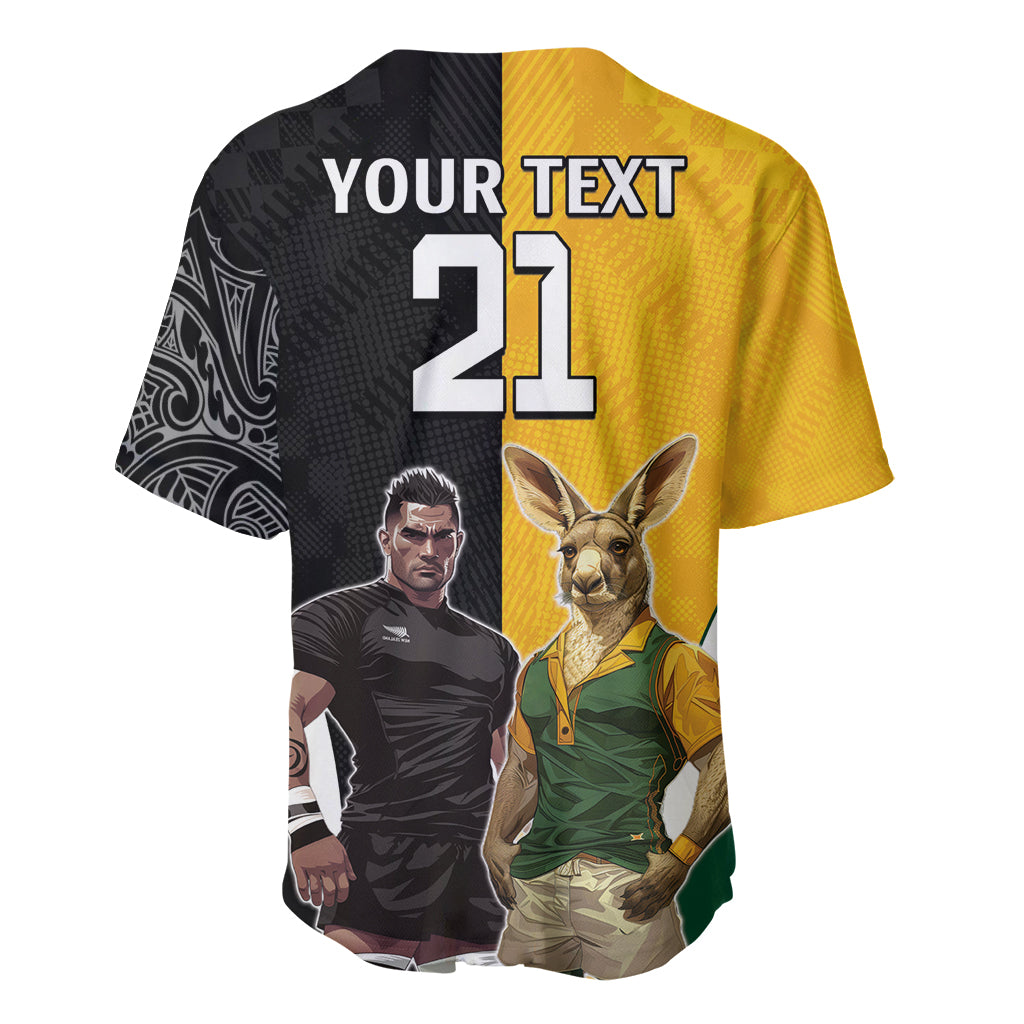 Custom New Zealand and Australia Rugby Baseball Jersey Kangroo and Maori Warrior Together - Vibe Hoodie Shop