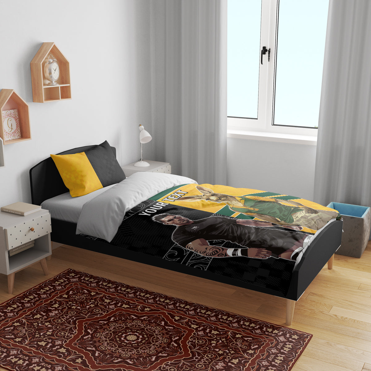 Custom New Zealand and Australia Rugby Bedding Set Kangroo and Maori Warrior Together - Vibe Hoodie Shop