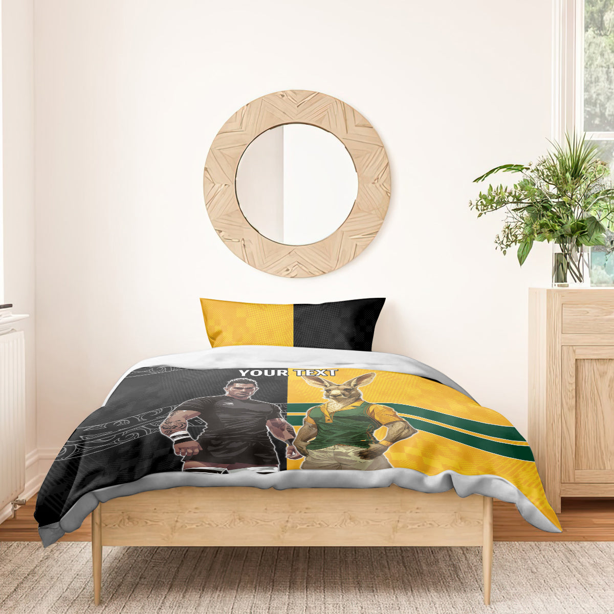 Custom New Zealand and Australia Rugby Bedding Set Kangroo and Maori Warrior Together - Vibe Hoodie Shop