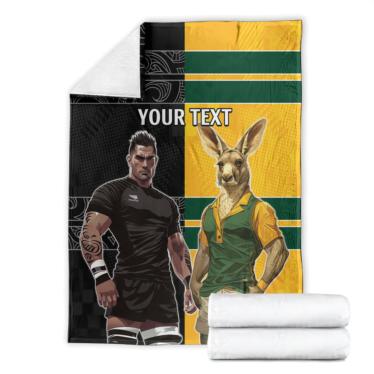 Custom New Zealand and Australia Rugby Blanket Kangroo and Maori Warrior Together - Vibe Hoodie Shop