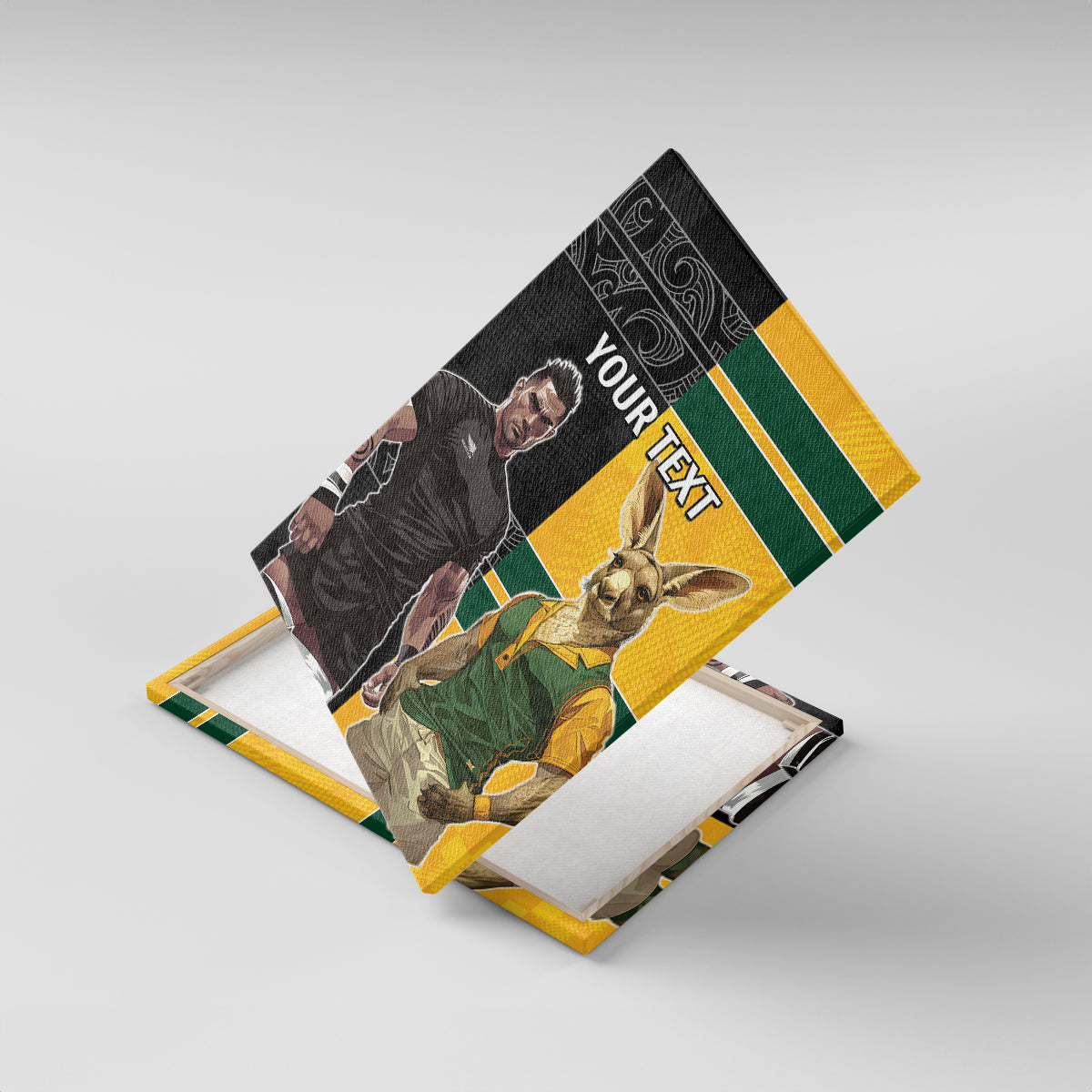 Custom New Zealand and Australia Rugby Canvas Wall Art Kangroo and Maori Warrior Together