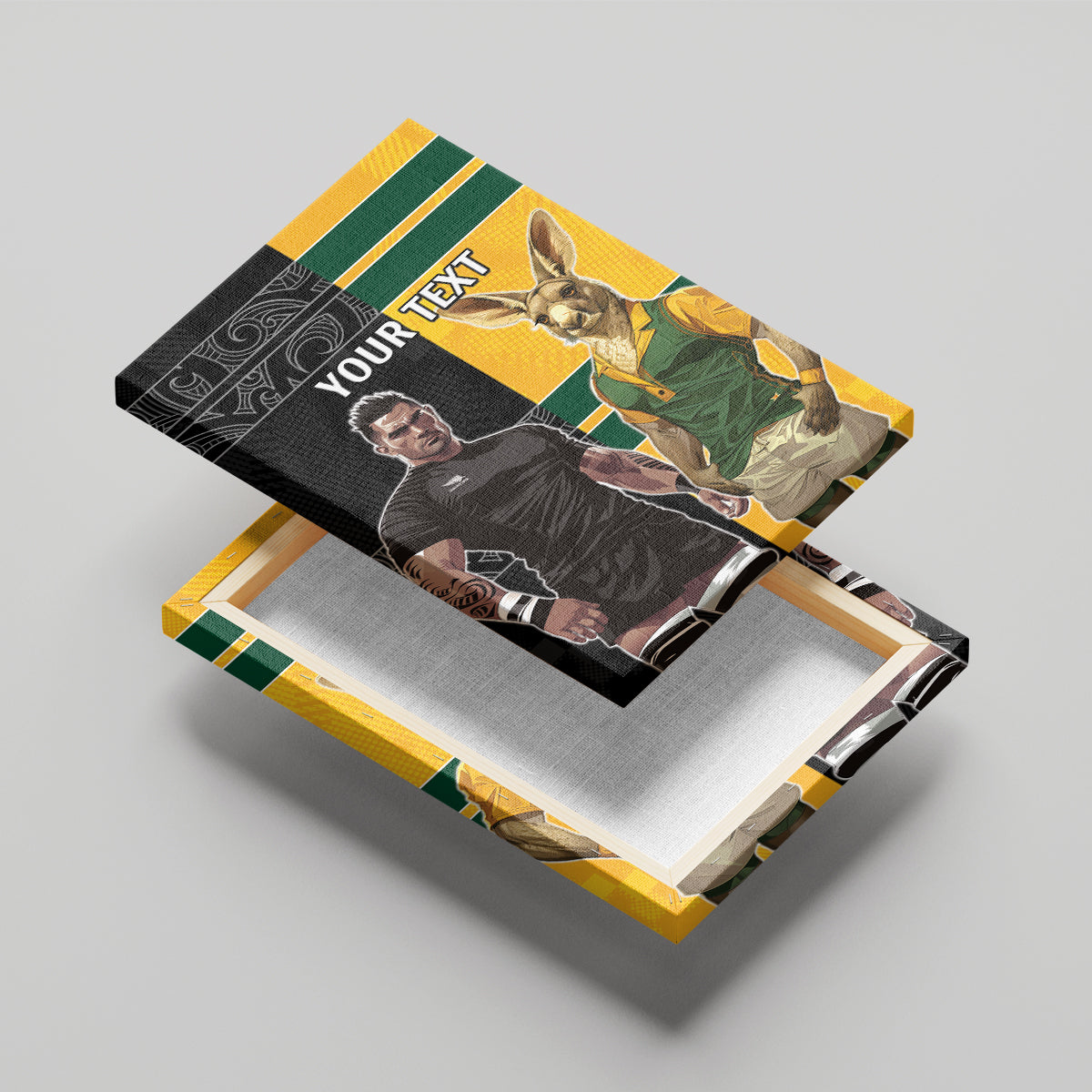 Custom New Zealand and Australia Rugby Canvas Wall Art Kangroo and Maori Warrior Together