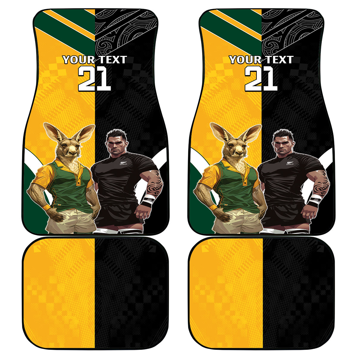 Custom New Zealand and Australia Rugby Car Mats Kangroo and Maori Warrior Together
