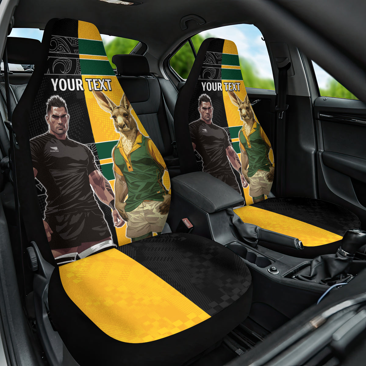 Custom New Zealand and Australia Rugby Car Seat Cover Kangroo and Maori Warrior Together - Vibe Hoodie Shop