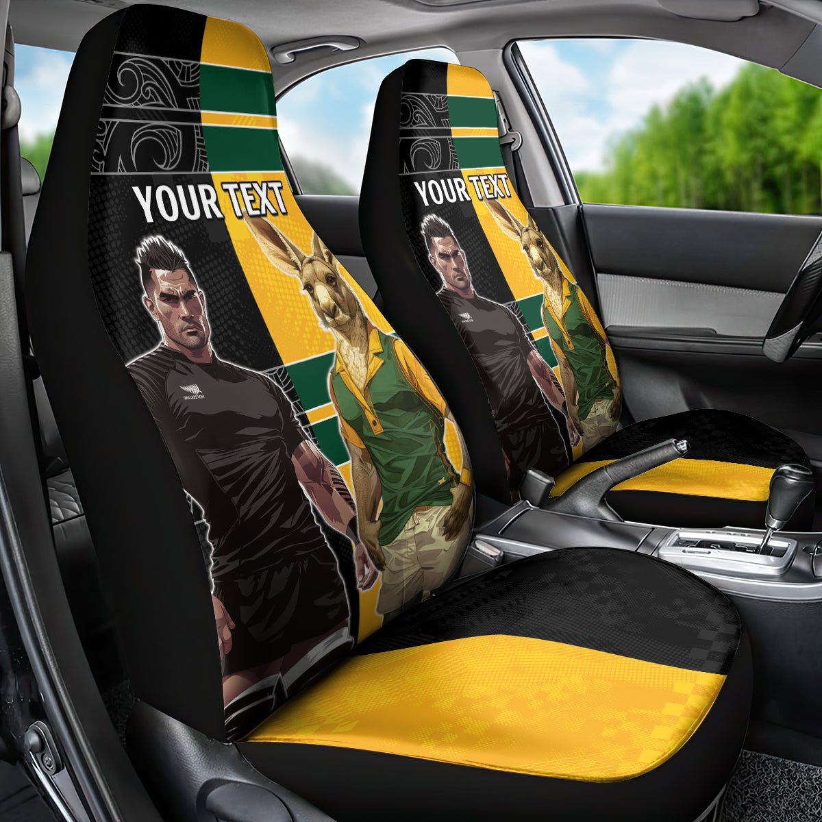 Custom New Zealand and Australia Rugby Car Seat Cover Kangroo and Maori Warrior Together - Vibe Hoodie Shop