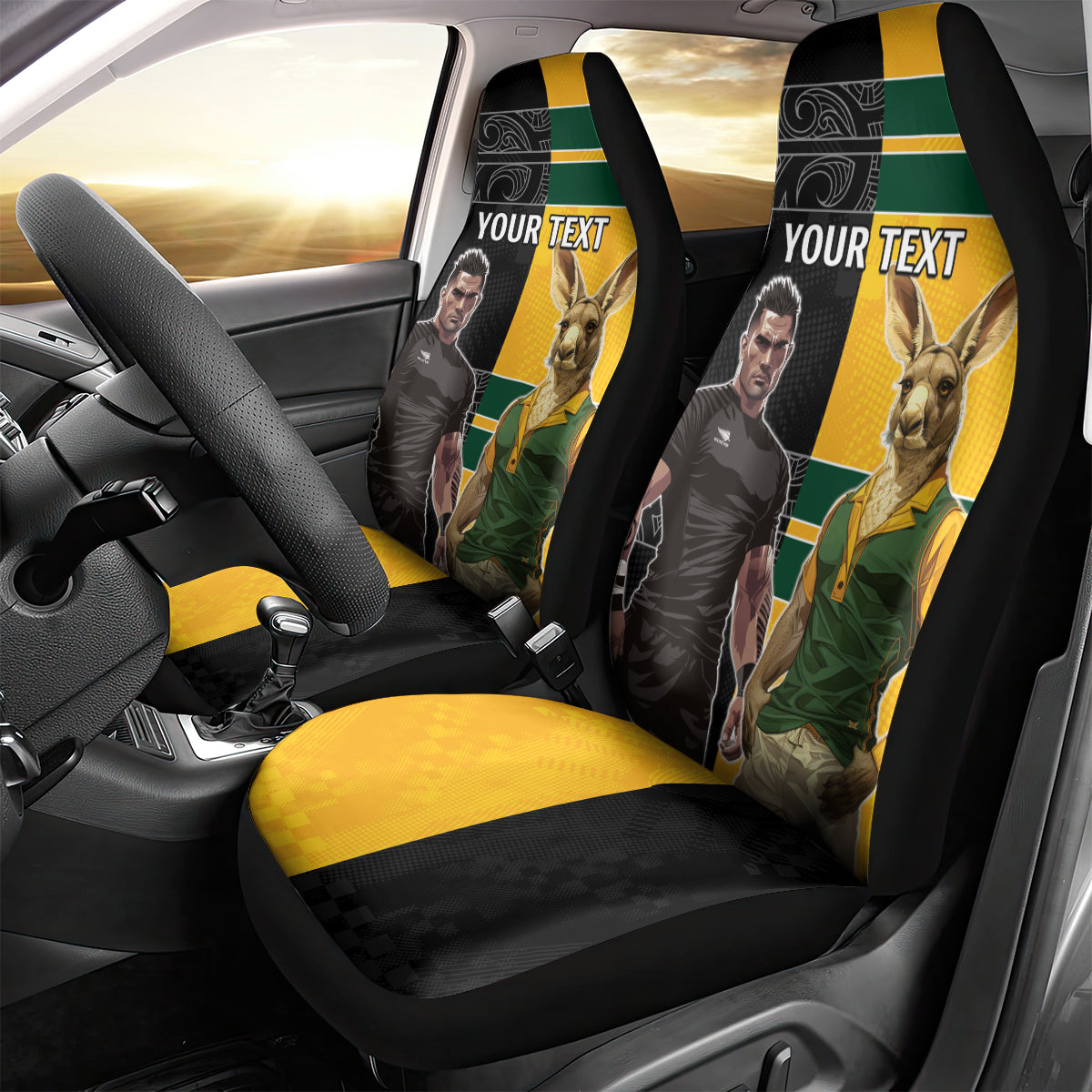 Custom New Zealand and Australia Rugby Car Seat Cover Kangroo and Maori Warrior Together - Vibe Hoodie Shop