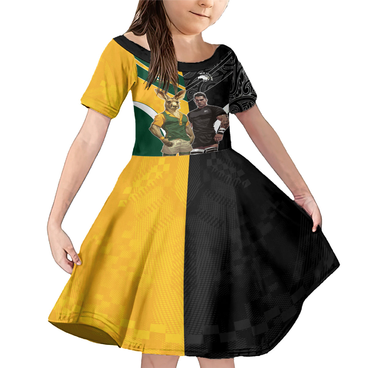 Custom New Zealand and Australia Rugby Family Matching Mermaid Dress and Hawaiian Shirt Kangroo and Maori Warrior Together