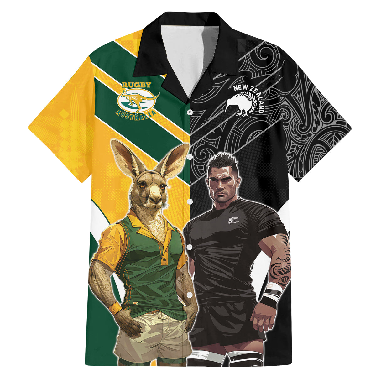 Custom New Zealand and Australia Rugby Family Matching Mermaid Dress and Hawaiian Shirt Kangroo and Maori Warrior Together