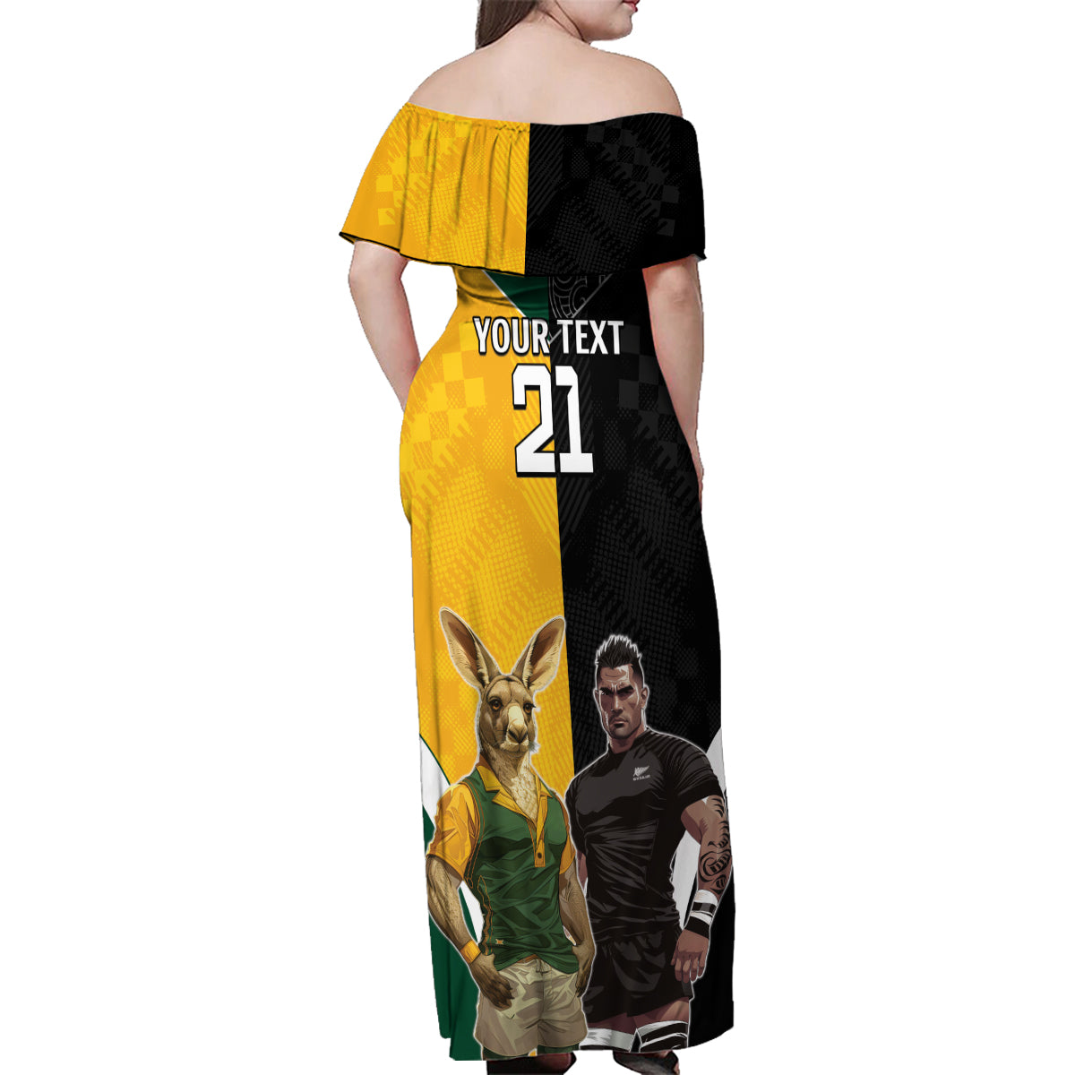 Custom New Zealand and Australia Rugby Family Matching Off Shoulder Maxi Dress and Hawaiian Shirt Kangroo and Maori Warrior Together