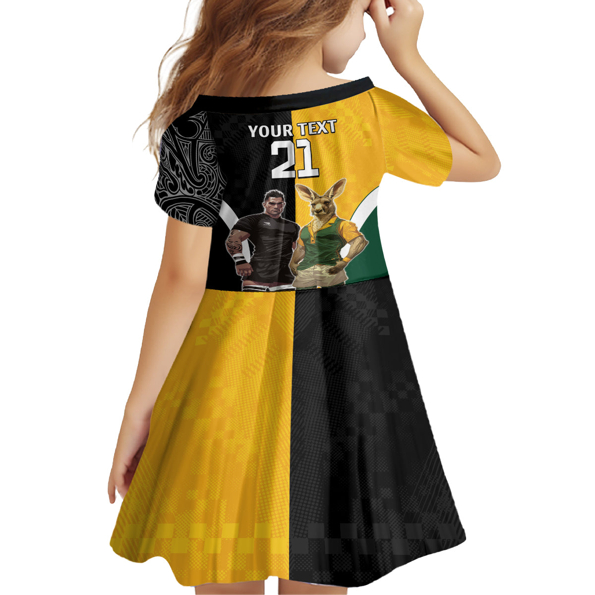 Custom New Zealand and Australia Rugby Family Matching Off Shoulder Short Dress and Hawaiian Shirt Kangroo and Maori Warrior Together