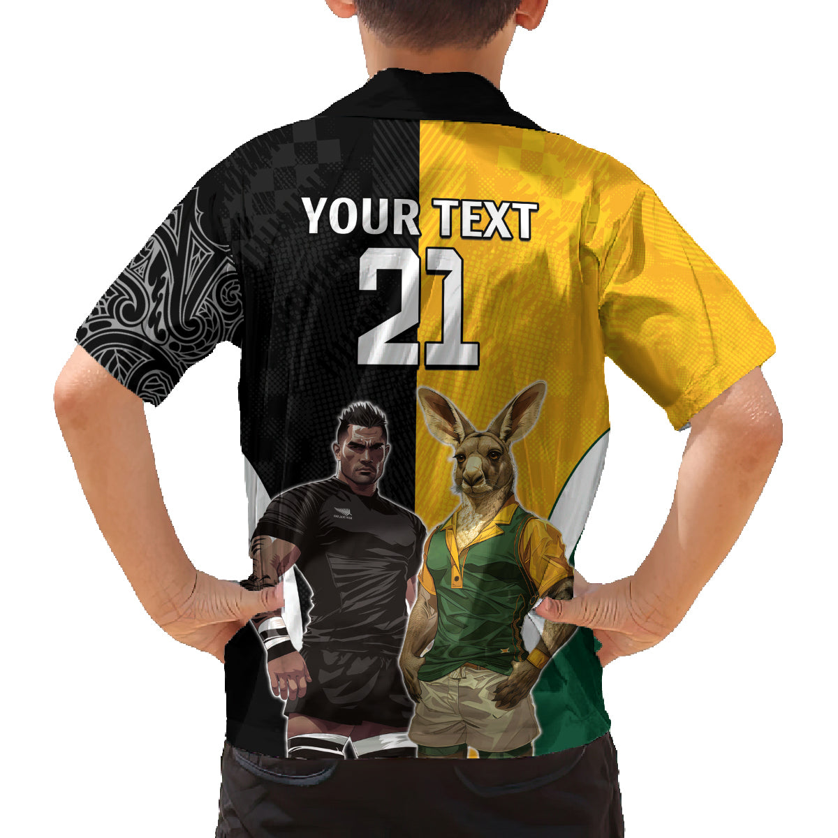 Custom New Zealand and Australia Rugby Family Matching Puletasi and Hawaiian Shirt Kangroo and Maori Warrior Together