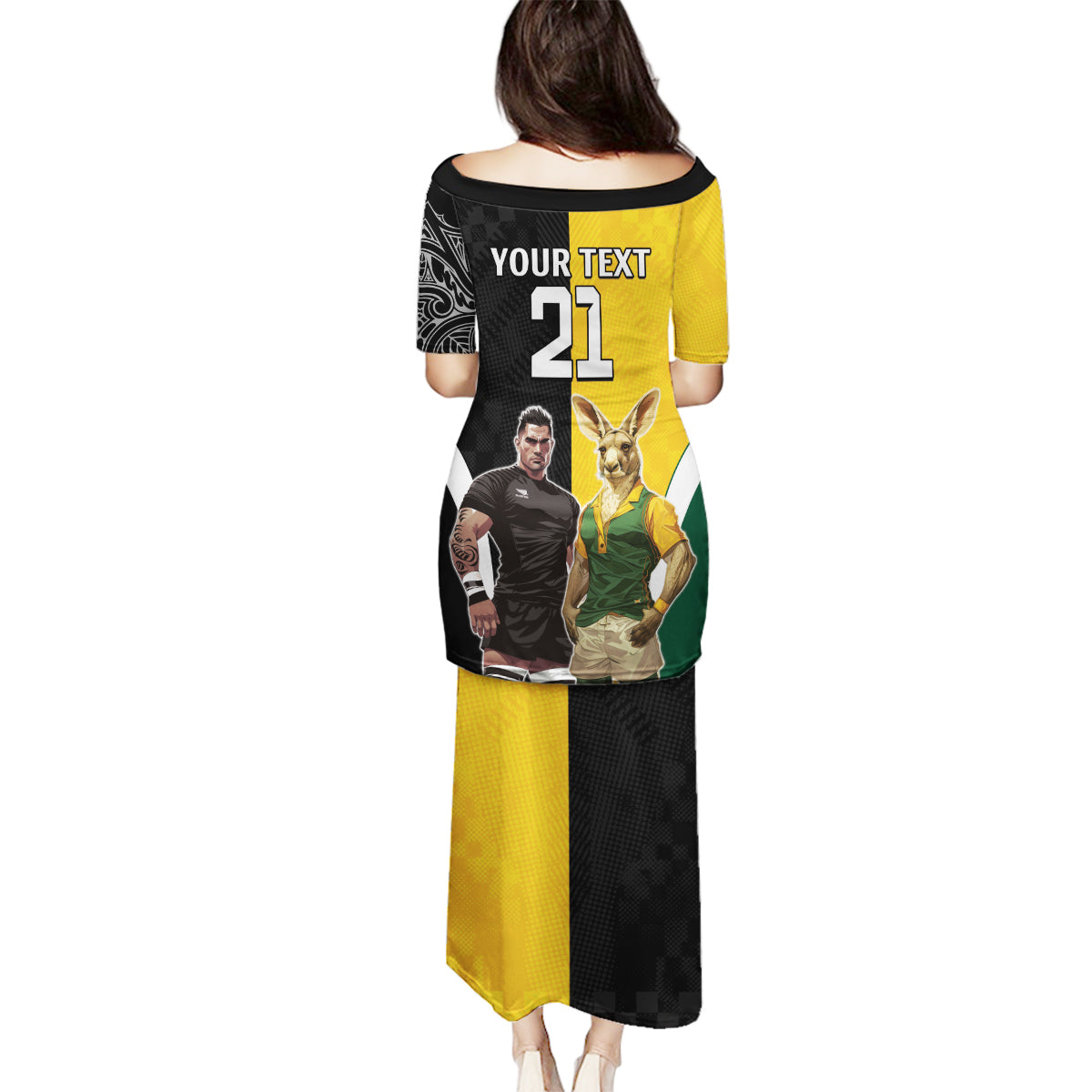 Custom New Zealand and Australia Rugby Family Matching Puletasi and Hawaiian Shirt Kangroo and Maori Warrior Together