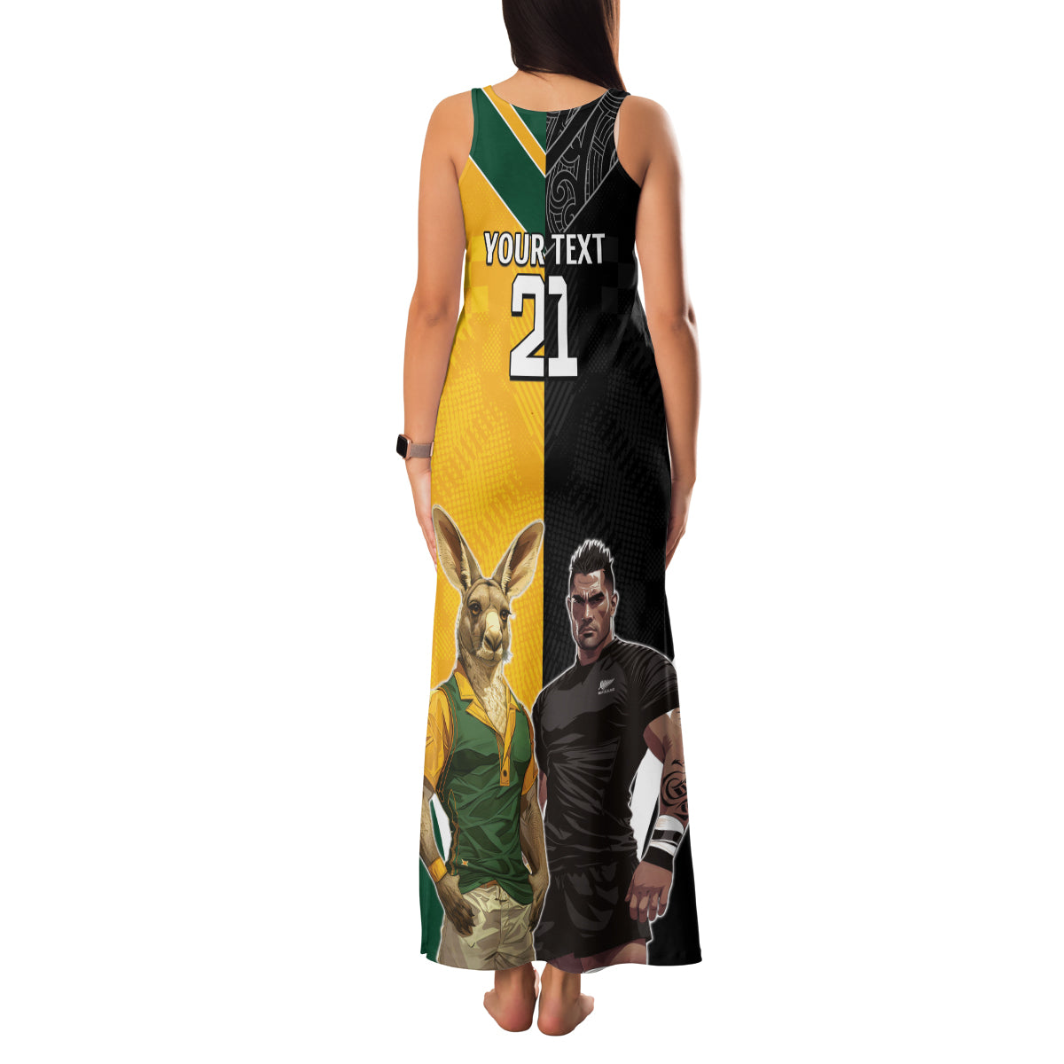 Custom New Zealand and Australia Rugby Family Matching Tank Maxi Dress and Hawaiian Shirt Kangroo and Maori Warrior Together