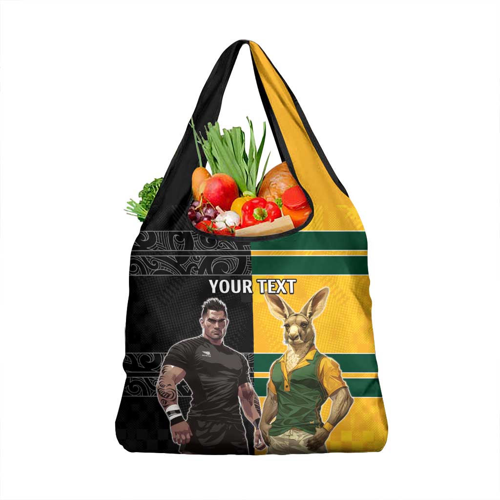 Custom New Zealand and Australia Rugby Grocery Bag Kangroo and Maori Warrior Together