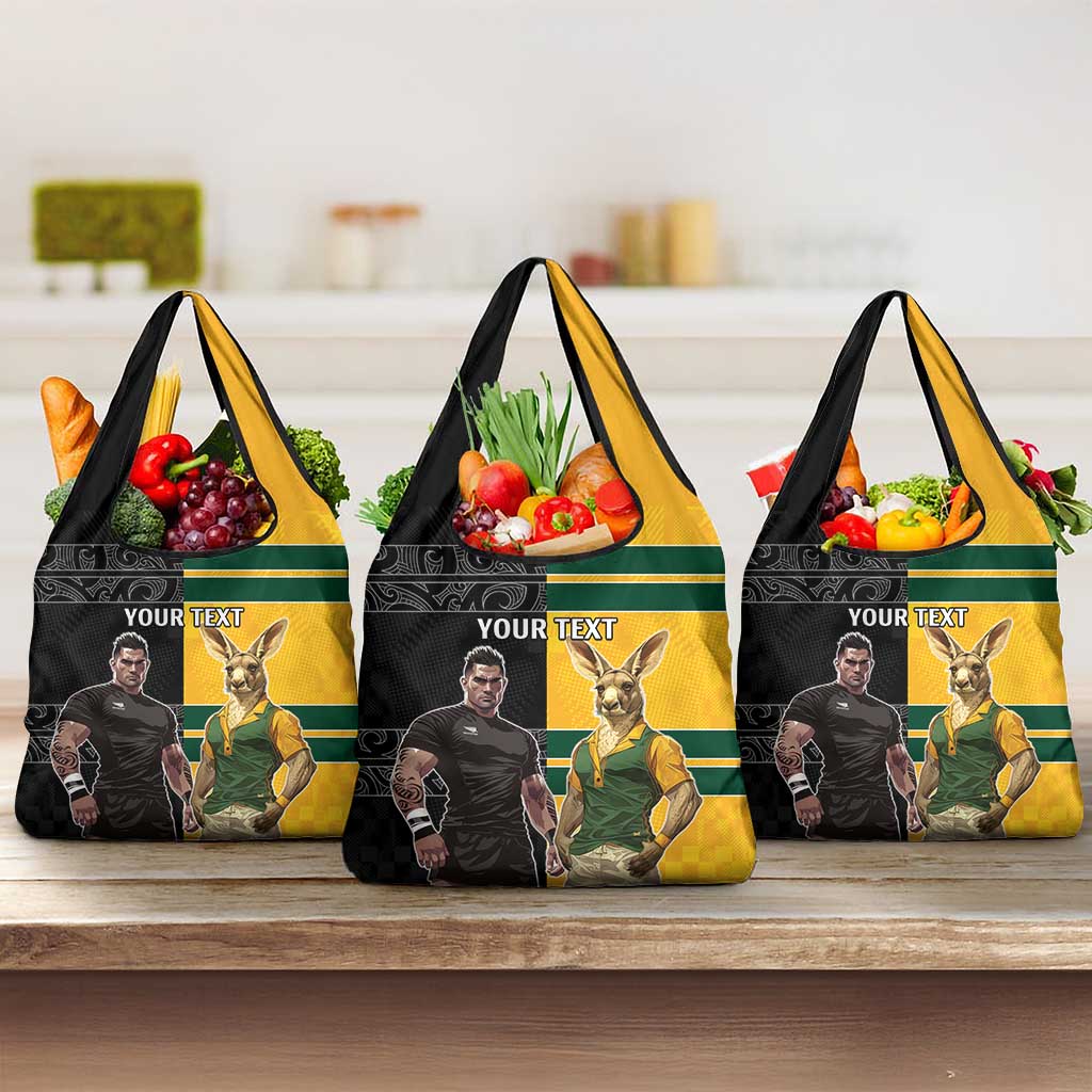 Custom New Zealand and Australia Rugby Grocery Bag Kangroo and Maori Warrior Together
