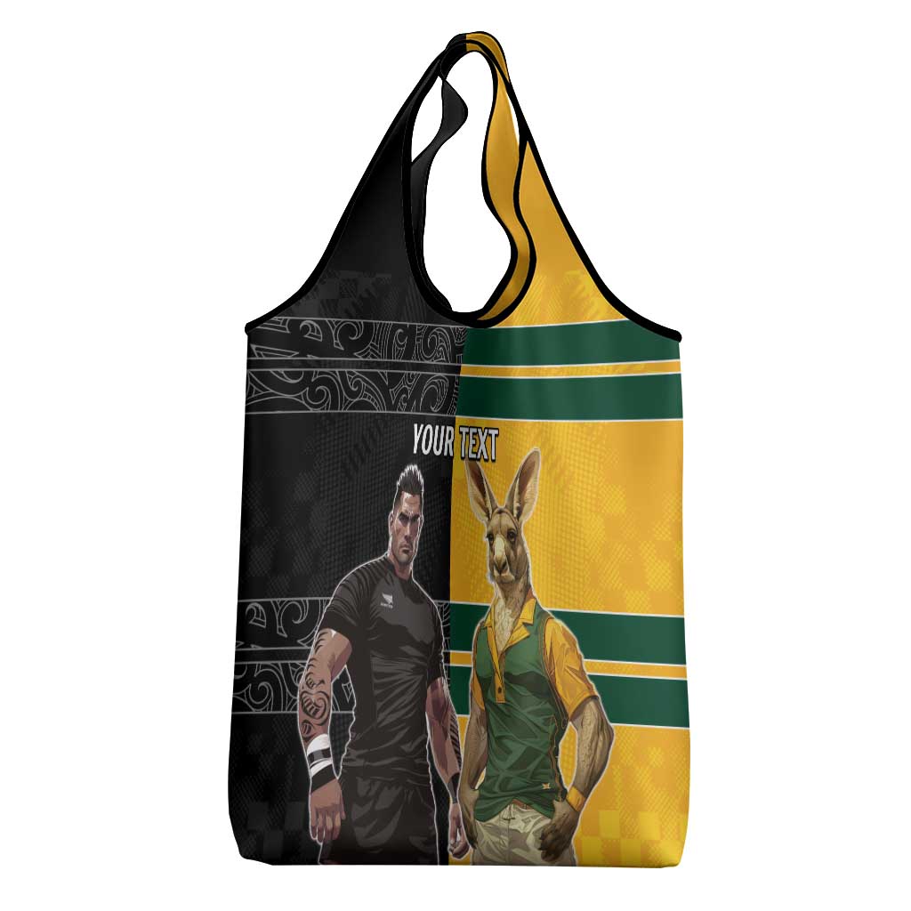 Custom New Zealand and Australia Rugby Grocery Bag Kangroo and Maori Warrior Together