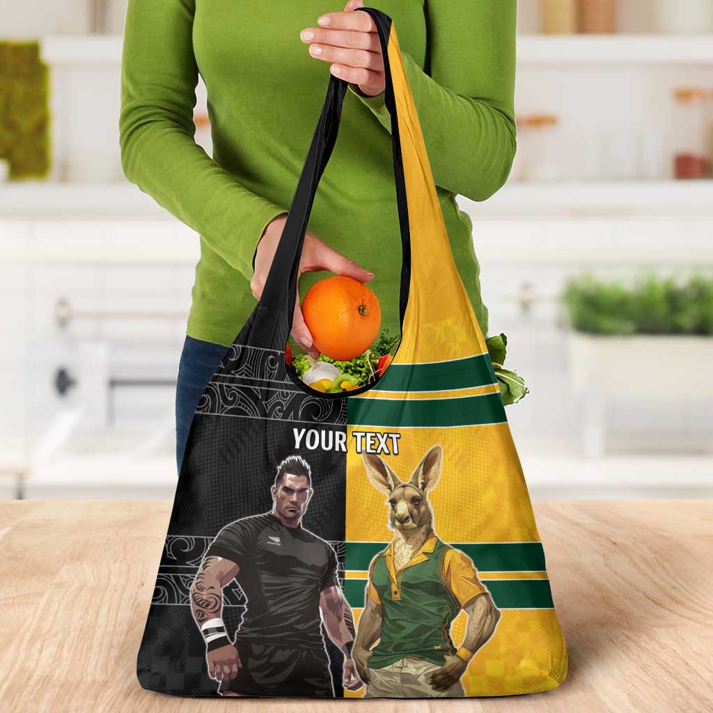 Custom New Zealand and Australia Rugby Grocery Bag Kangroo and Maori Warrior Together