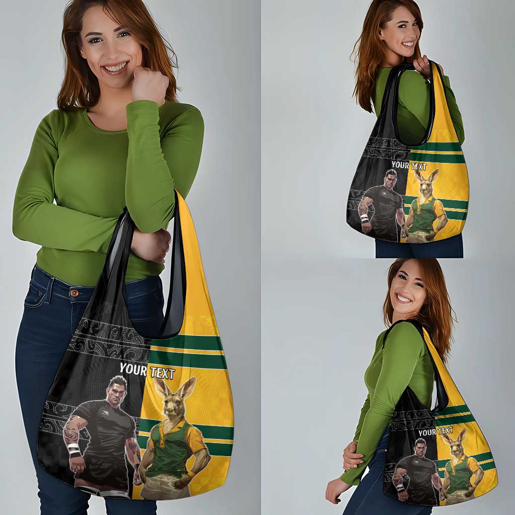 Custom New Zealand and Australia Rugby Grocery Bag Kangroo and Maori Warrior Together