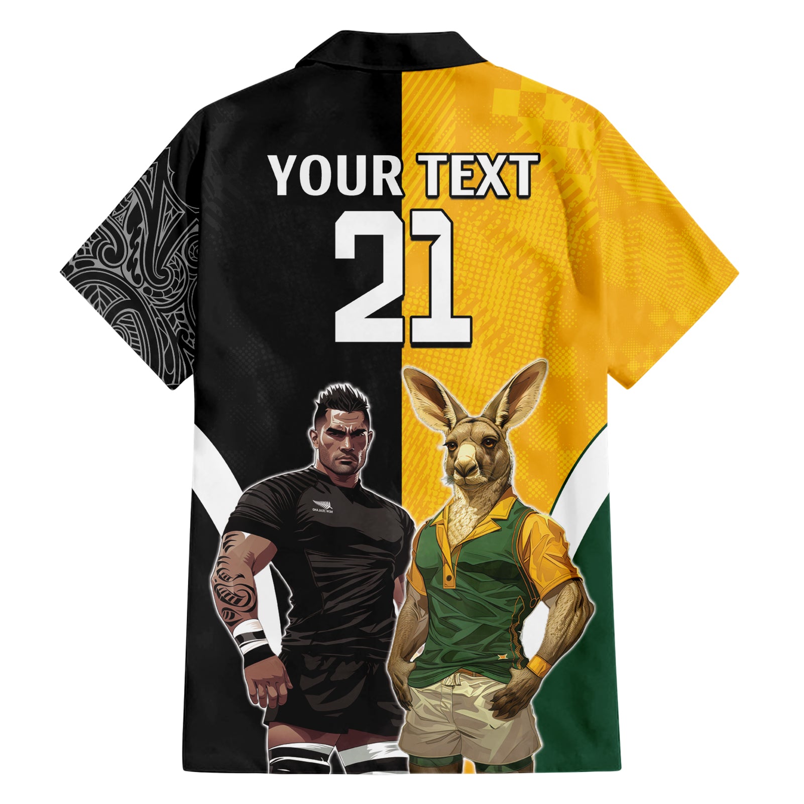 Custom New Zealand and Australia Rugby Hawaiian Shirt Kangroo and Maori Warrior Together - Vibe Hoodie Shop