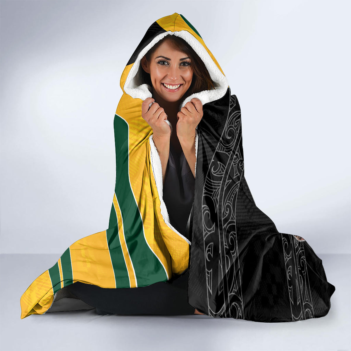 Custom New Zealand and Australia Rugby Hooded Blanket Kangroo and Maori Warrior Together