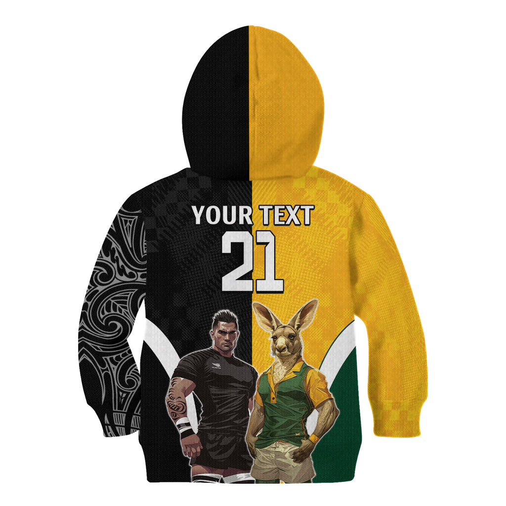 Custom New Zealand and Australia Rugby Kid Hoodie Kangroo and Maori Warrior Together - Vibe Hoodie Shop