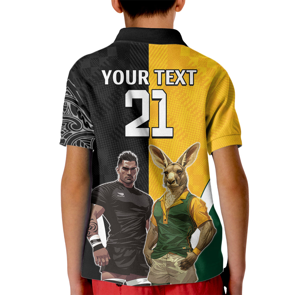 Custom New Zealand and Australia Rugby Kid Polo Shirt Kangroo and Maori Warrior Together - Vibe Hoodie Shop