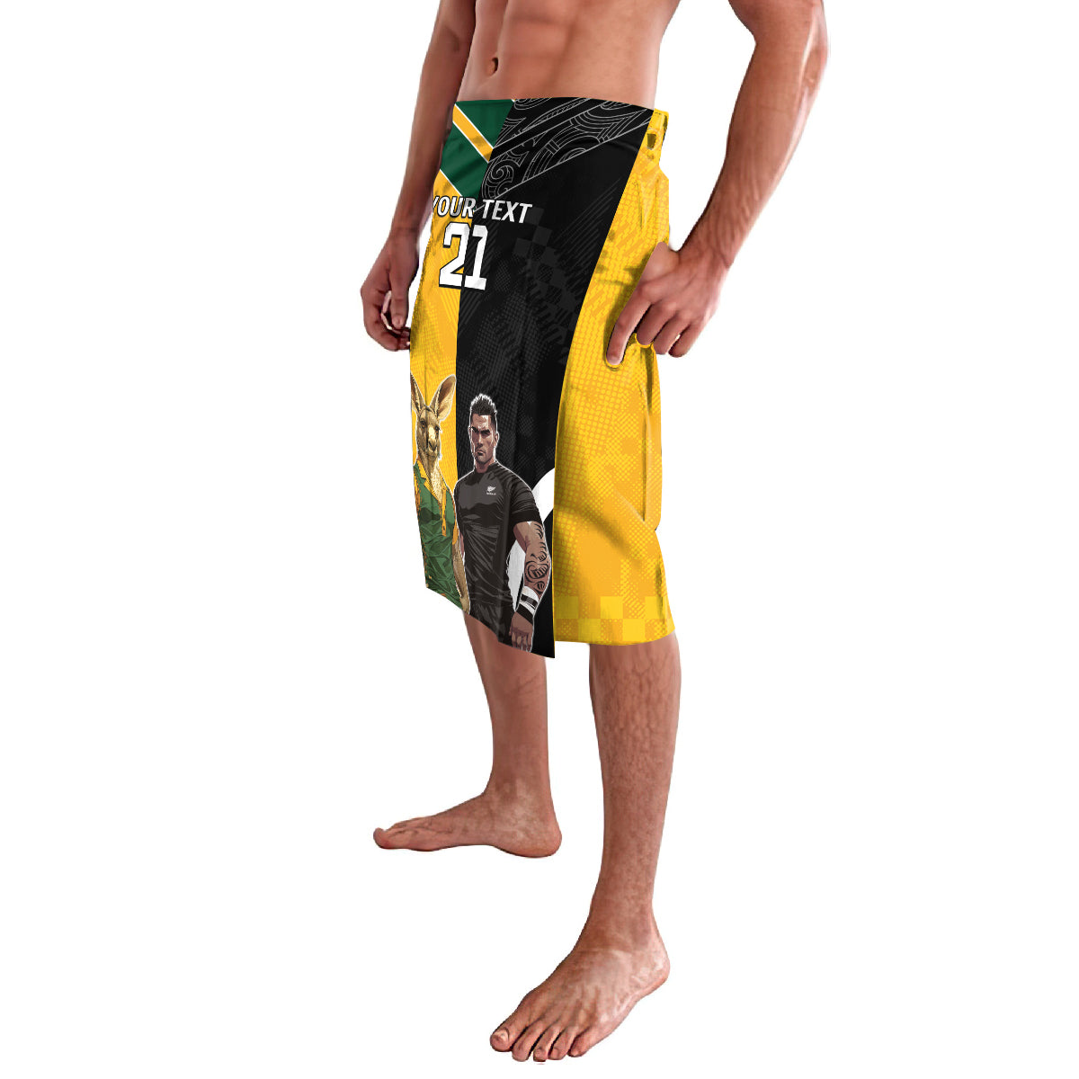 Custom New Zealand and Australia Rugby Lavalava Kangroo and Maori Warrior Together