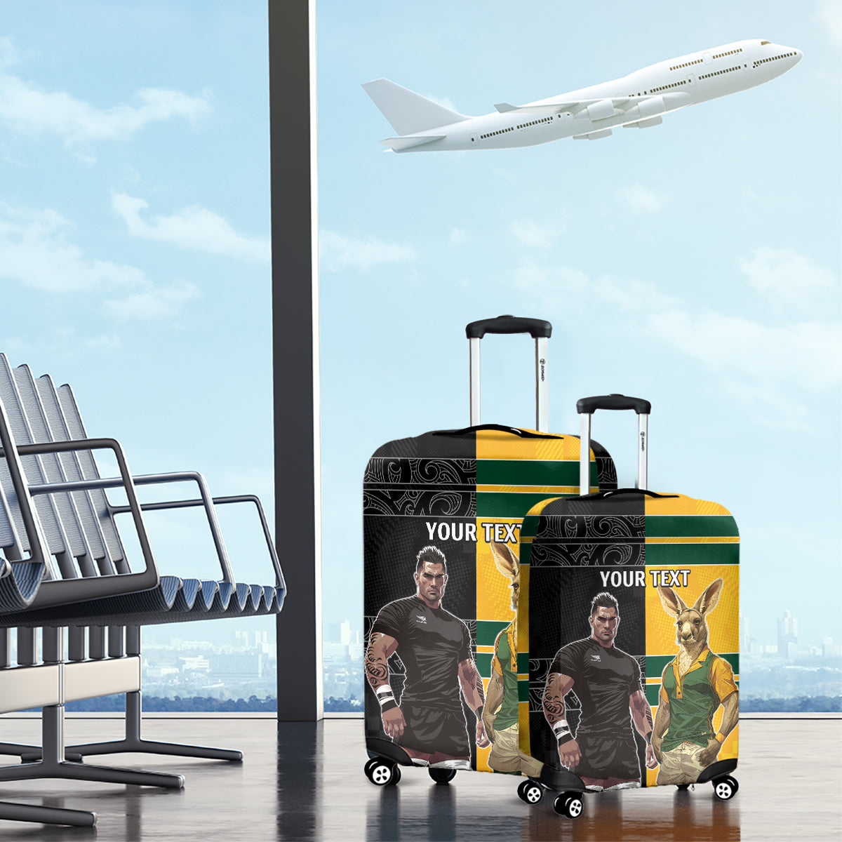 Custom New Zealand and Australia Rugby Luggage Cover Kangroo and Maori Warrior Together - Vibe Hoodie Shop