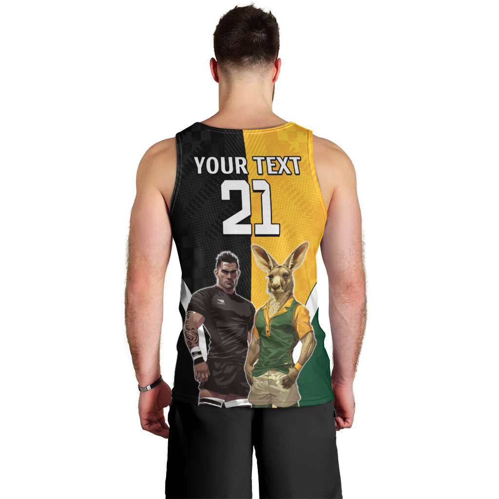 Custom New Zealand and Australia Rugby Men Tank Top Kangroo and Maori Warrior Together - Vibe Hoodie Shop