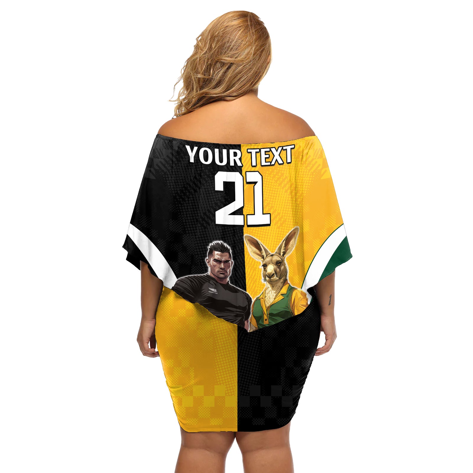 Custom New Zealand and Australia Rugby Off Shoulder Short Dress Kangroo and Maori Warrior Together