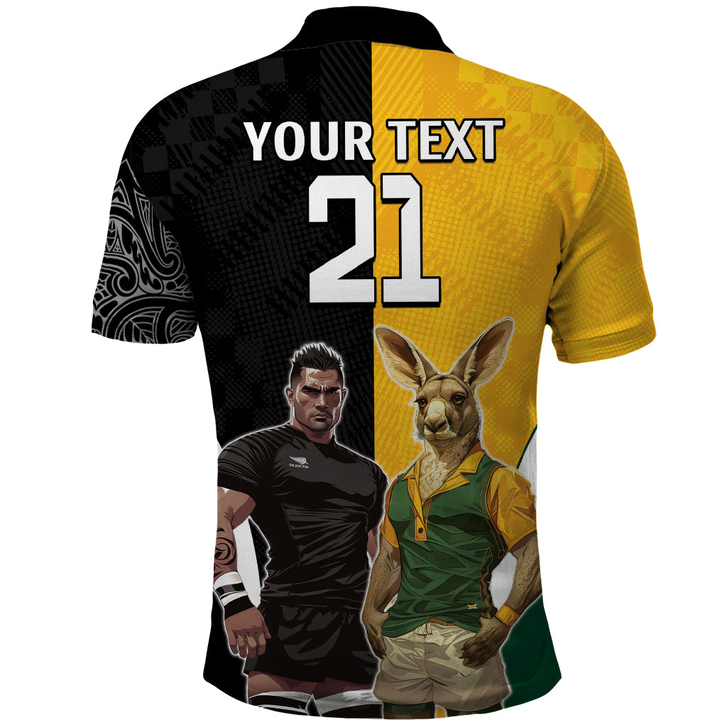 Custom New Zealand and Australia Rugby Polo Shirt Kangroo and Maori Warrior Together LT9 - Vibe Hoodie Shop
