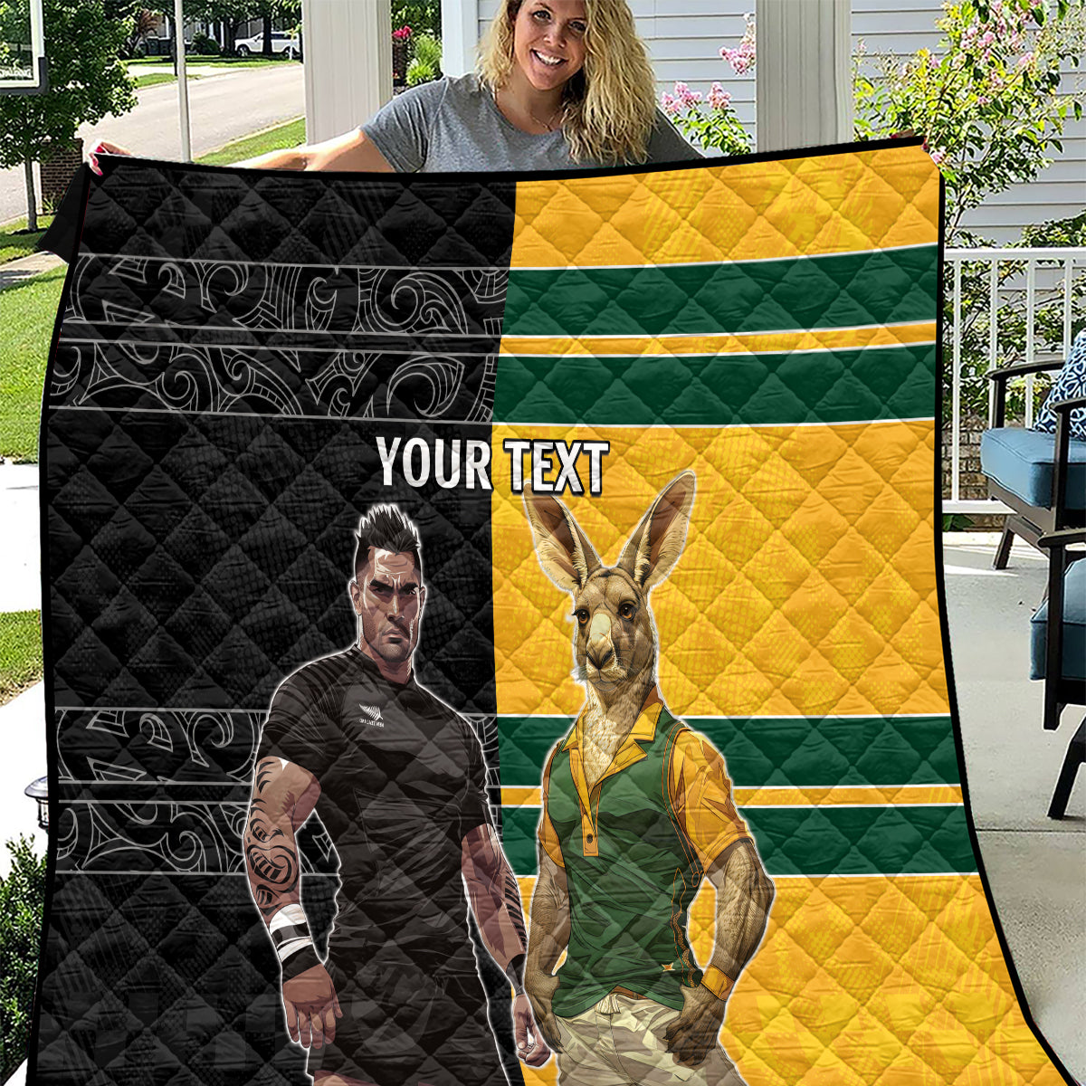 Custom New Zealand and Australia Rugby Quilt Kangroo and Maori Warrior Together - Vibe Hoodie Shop