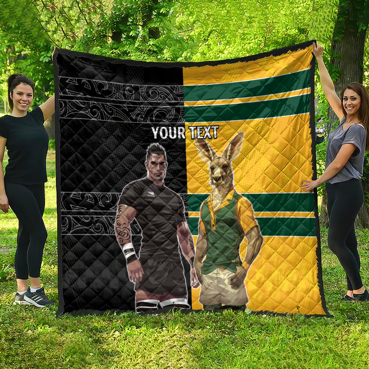 Custom New Zealand and Australia Rugby Quilt Kangroo and Maori Warrior Together - Vibe Hoodie Shop